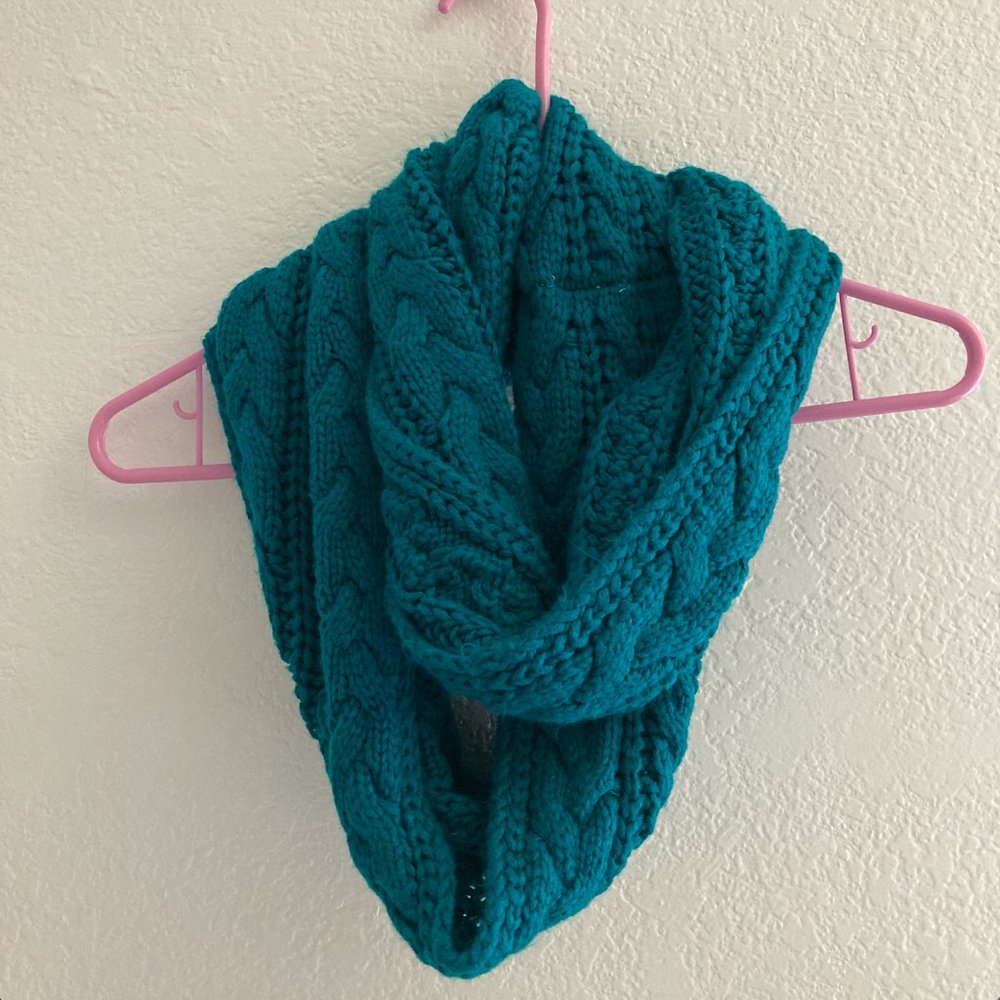 Teal knit circle infinity scarf